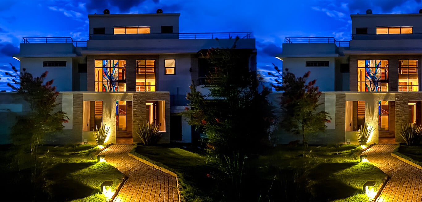 Villa exterior by night